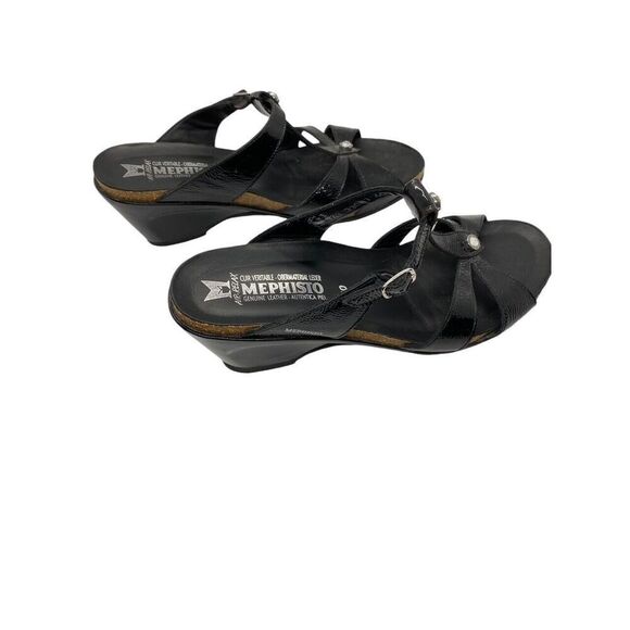 Mephisto Women's Nazli Sandals Black Patent Leather Crystals Wedge Size 10 / 40 - Picture 2 of 16